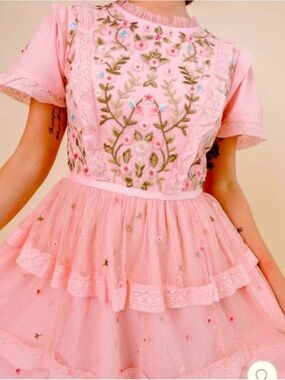 Ivy City Co Mini Ingrid Tea Pink Embroidered Tulle Party Dress Size 6-7